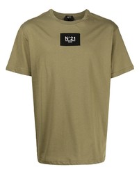 olivgrünes besticktes T-Shirt mit einem Rundhalsausschnitt von N°21