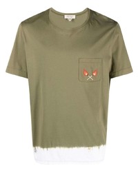 olivgrünes besticktes T-Shirt mit einem Rundhalsausschnitt von Nick Fouquet