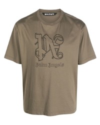 olivgrünes besticktes T-Shirt mit einem Rundhalsausschnitt von Palm Angels