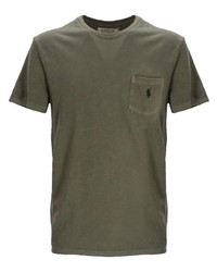 olivgrünes besticktes T-Shirt mit einem Rundhalsausschnitt von Polo Ralph Lauren