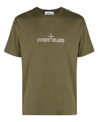 olivgrünes besticktes T-Shirt mit einem Rundhalsausschnitt von Stone Island