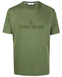 olivgrünes besticktes T-Shirt mit einem Rundhalsausschnitt von Stone Island