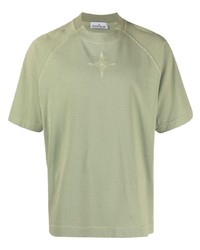 olivgrünes besticktes T-Shirt mit einem Rundhalsausschnitt von Stone Island