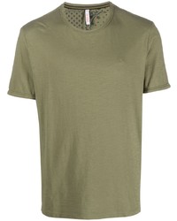 olivgrünes besticktes T-Shirt mit einem Rundhalsausschnitt von Sun 68