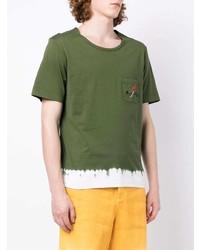 olivgrünes besticktes T-Shirt mit einem Rundhalsausschnitt von Nick Fouquet