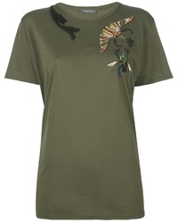 olivgrünes besticktes T-shirt