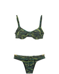 olivgrünes Bikinioberteil mit geometrischem Muster
