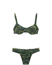 olivgrünes Bikinioberteil mit geometrischem Muster von Amir Slama