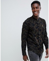 olivgrünes Camouflage Flanell Langarmhemd