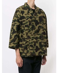 olivgrünes Camouflage Langarmhemd von A Bathing Ape