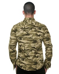 olivgrünes Camouflage Langarmhemd von FIOCEO