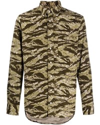 olivgrünes Camouflage Langarmhemd von Gitman Vintage