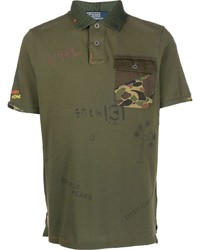 olivgrünes Camouflage Polohemd aus Netzstoff