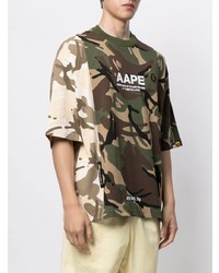 olivgrünes Camouflage T-Shirt mit einem Rundhalsausschnitt von AAPE BY A BATHING APE