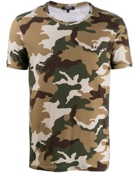 olivgrünes Camouflage T-Shirt mit einem Rundhalsausschnitt von Balmain