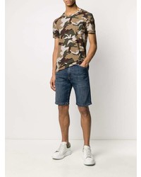 olivgrünes Camouflage T-Shirt mit einem Rundhalsausschnitt von Balmain