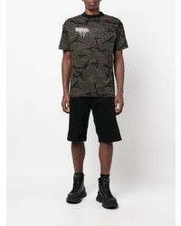 olivgrünes Camouflage T-Shirt mit einem Rundhalsausschnitt von Palm Angels