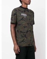 olivgrünes Camouflage T-Shirt mit einem Rundhalsausschnitt von Palm Angels