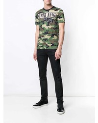 olivgrünes Camouflage T-Shirt mit einem Rundhalsausschnitt von Dolce & Gabbana