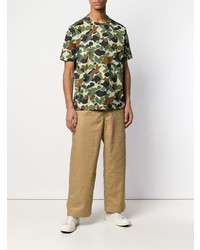 olivgrünes Camouflage T-Shirt mit einem Rundhalsausschnitt von Junya Watanabe MAN