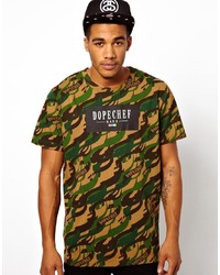 olivgrünes Camouflage T-Shirt mit einem Rundhalsausschnitt von Dope Chef