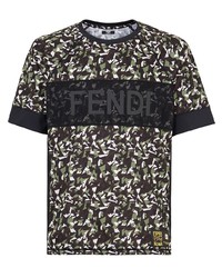 olivgrünes Camouflage T-Shirt mit einem Rundhalsausschnitt von Fendi