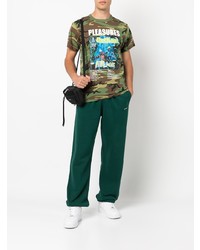 olivgrünes Camouflage T-Shirt mit einem Rundhalsausschnitt von Pleasures