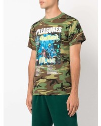 olivgrünes Camouflage T-Shirt mit einem Rundhalsausschnitt von Pleasures