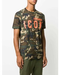 olivgrünes Camouflage T-Shirt mit einem Rundhalsausschnitt von DSQUARED2