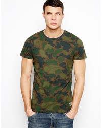olivgrünes Camouflage T-Shirt mit einem Rundhalsausschnitt von Jack & Jones