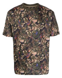 olivgrünes Camouflage T-Shirt mit einem Rundhalsausschnitt von Les Hommes