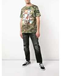 olivgrünes Camouflage T-Shirt mit einem Rundhalsausschnitt von Supreme