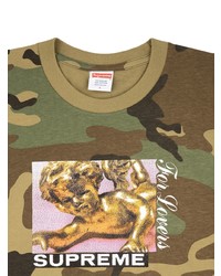 olivgrünes Camouflage T-Shirt mit einem Rundhalsausschnitt von Supreme