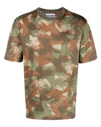 olivgrünes Camouflage T-Shirt mit einem Rundhalsausschnitt von Moschino