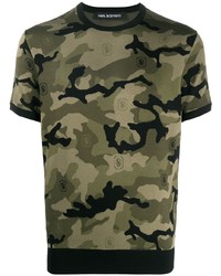 olivgrünes Camouflage T-Shirt mit einem Rundhalsausschnitt von Neil Barrett