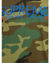 olivgrünes Camouflage T-Shirt mit einem Rundhalsausschnitt von Supreme