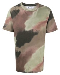 olivgrünes Camouflage T-Shirt mit einem Rundhalsausschnitt von Off-White