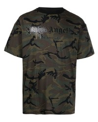 olivgrünes Camouflage T-Shirt mit einem Rundhalsausschnitt von Palm Angels