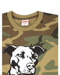 olivgrünes Camouflage T-Shirt mit einem Rundhalsausschnitt von Supreme