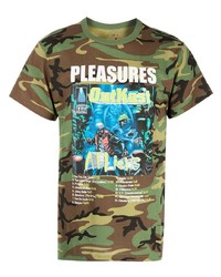 olivgrünes Camouflage T-Shirt mit einem Rundhalsausschnitt von Pleasures