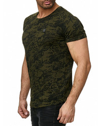 olivgrünes Camouflage T-Shirt mit einem Rundhalsausschnitt von REDBRIDGE Herren T-Shirt mit Allover-Muster