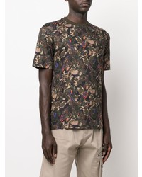 olivgrünes Camouflage T-Shirt mit einem Rundhalsausschnitt von Les Hommes