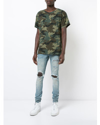 olivgrünes Camouflage T-Shirt mit einem Rundhalsausschnitt von Amiri