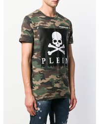 olivgrünes Camouflage T-Shirt mit einem Rundhalsausschnitt von Philipp Plein