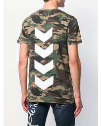 olivgrünes Camouflage T-Shirt mit einem Rundhalsausschnitt von Philipp Plein