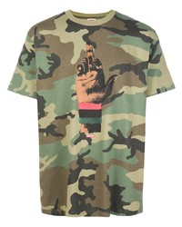 olivgrünes Camouflage T-Shirt mit einem Rundhalsausschnitt von Supreme