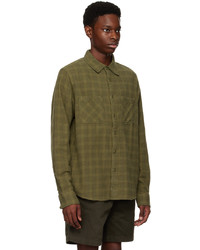 olivgrünes Flanell Langarmhemd mit Karomuster von Adsum