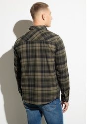 olivgrünes Flanell Langarmhemd mit Schottenmuster von STREET ONE MEN