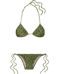 olivgrünes gepunktetes Bikinioberteil