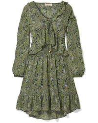 olivgrünes gerade geschnittenes Kleid aus Chiffon mit Paisley-Muster